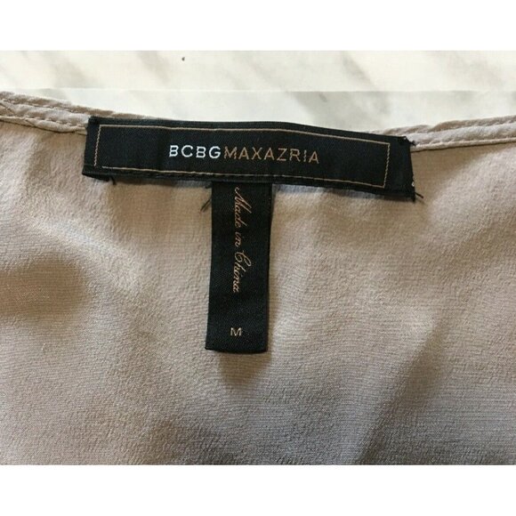 BCBG Maxazria Women Dress Tan Size M Silk Shell Knit Sleeves Dual Fabric Flaw - Picture 4 of 8